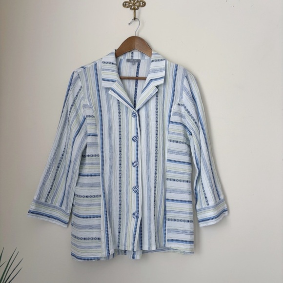 Habitat Tops - Habitat Coastal Textured Stripe Button Up Swing Tunic Top Medium